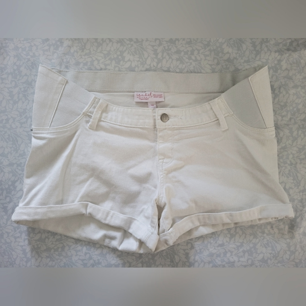 Isabel Maternity by Ingrid & Isabel Under Belly Maternity White Jean Shorts, 10